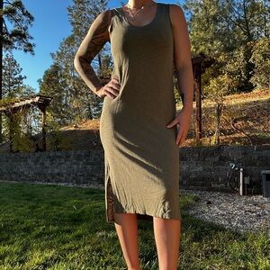 Olive Green Sleeveless Midi Dress